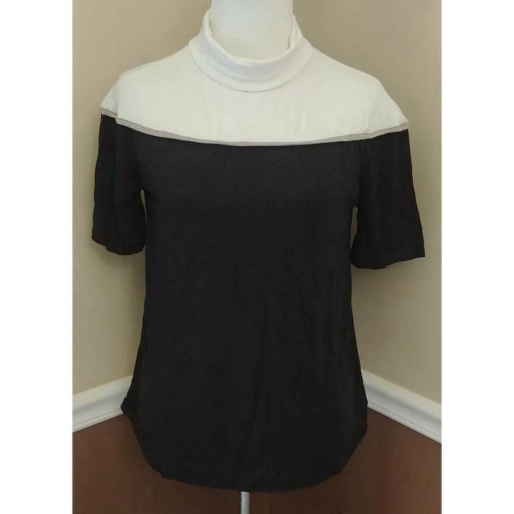 Ivory Taupe & Gray Turtleneck Half Sleeve Soft Stretchy Top Modcloth Le Lis NEW